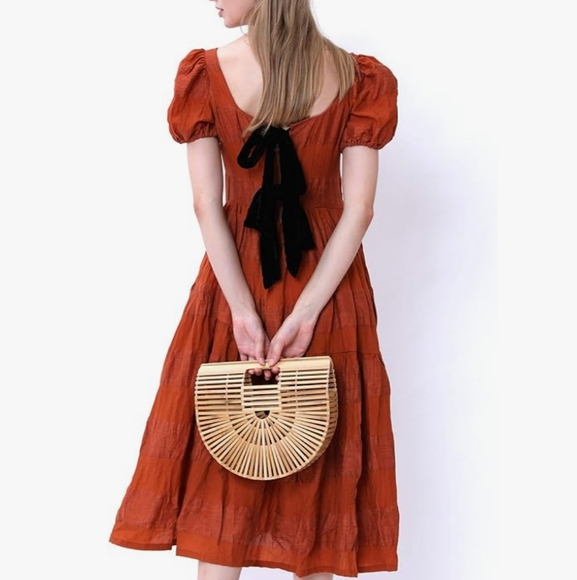 Bamboo Purse Tan Light Brown Woven Wicker Style Hippie Tote Bohemian Beach Bag - Picture 3 of 11